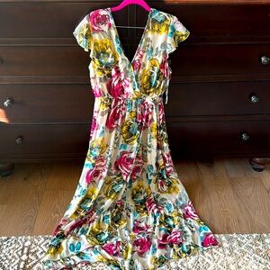 Band of Gypsies Floral Maxi Dress - Pink, Yellow, Blue